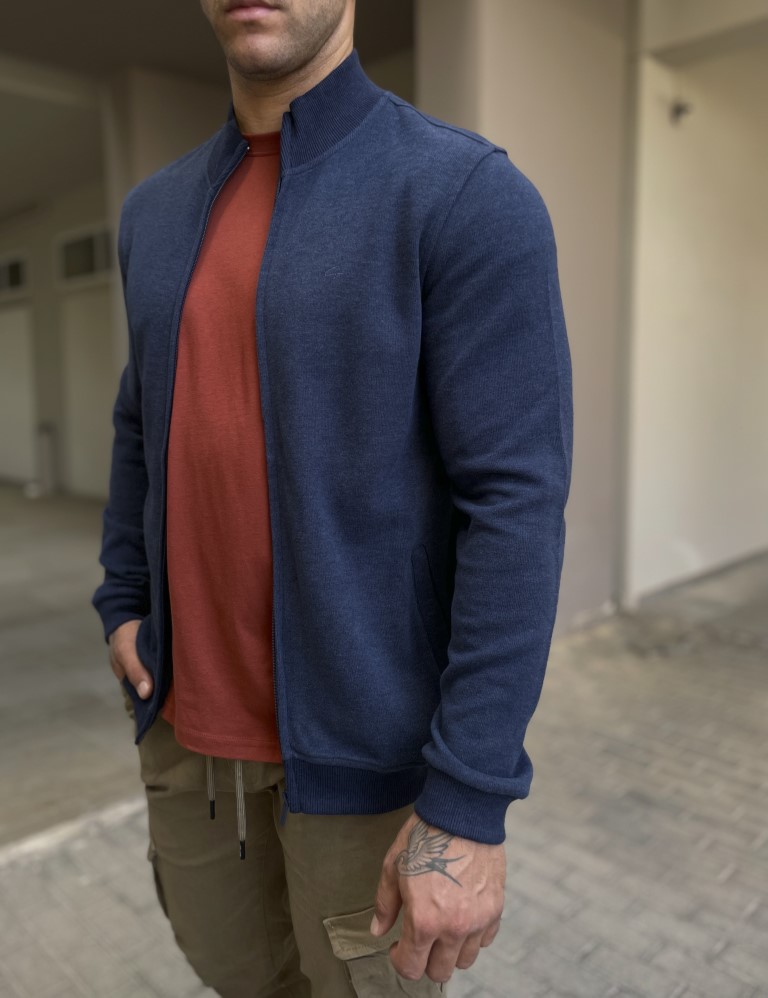 Ανδρική μπλε indigo βαμβακερή ζακέτα με γιακά 2330I φωτογραφία